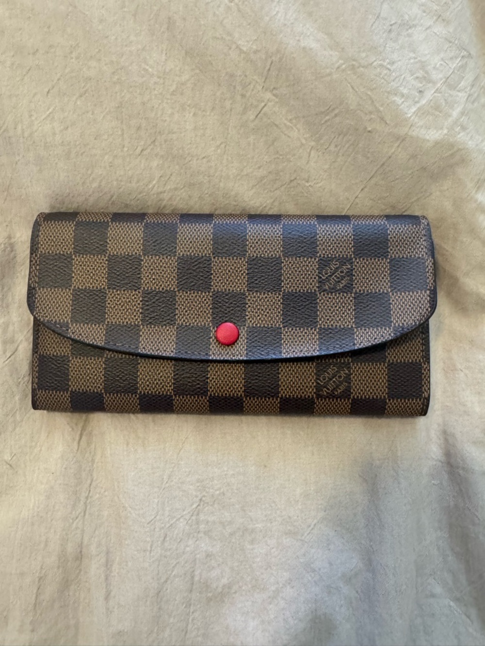 Louis Vuitton Damier Ebene Emilie Wallet Red